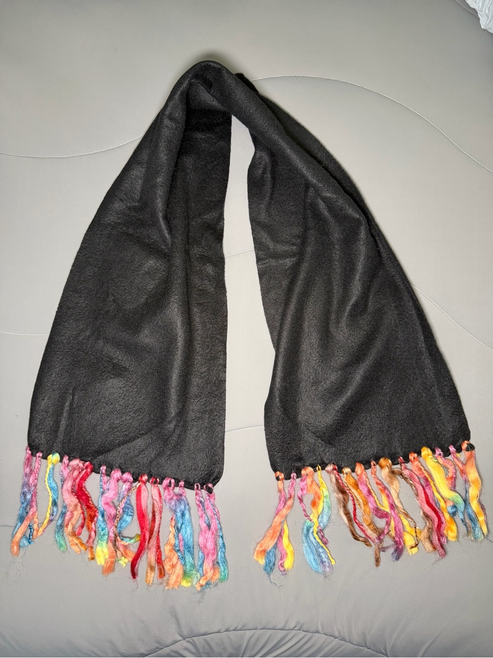 Black Scarf with Colorful Tassel Fringe - Women's Wrap